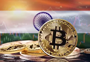 Bitcoin Symbolism Drucke: Bitcoin with India flag in the background