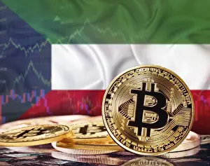 Digital Currency Symbolism Drucke: Bitcoin with Kuwait flag in the background