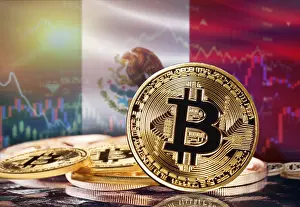 Blockchain Technology Latin America Drucke: Bitcoin with Mexico flag in the background