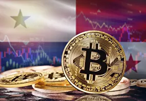 Digital Currency Symbolism Drucke: Bitcoin with Panama flag in the background