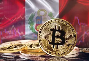 Bitcoin Symbolic Picture Drucke: Bitcoin with Peruvian flag in the background