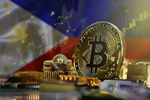 Blockchain Technology Asia Drucke: Bitcoin with the Philippine flag in the background