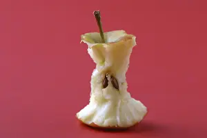 Cutout Apple Image Drucke: Bitten apple on red background