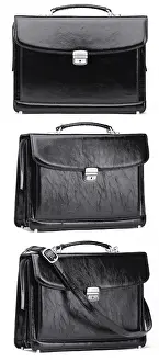 Historic Travel Photography Drucke: Black leather case with strap three view isolated