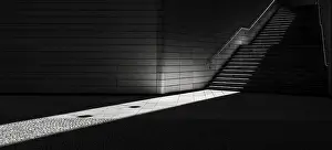 Central Europe Stairs Drucke: Black and white, staircase in the light