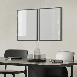 Black And White Interior Photography Drucke: Two blank frames mockup in modern interior with black table set