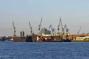 Northern Germany Harbor Drucke: Blohm & Voss shipyard, Port