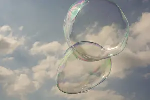 Soap Bubble Drucke: Blown soap bubbles float in air in view