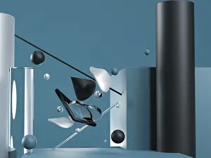 Futuristic Architecture Design Drucke: Blue abstract flying geometric objects