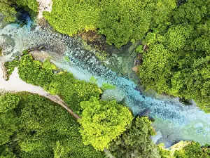 European Landscape From Above Drucke: Top Down over The Blue Eye from a drone