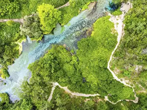 Uninhabited Balkan Peninsula Drucke: Top Down over The Blue Eye from a drone