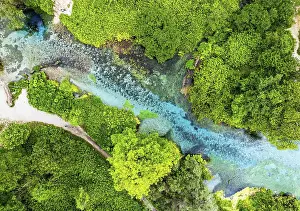 Top Down Drone View Drucke: Top Down over The Blue Eye from a drone