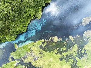 Uninhabited Balkan Peninsula Drucke: Top Down over The Blue Eye from a drone
