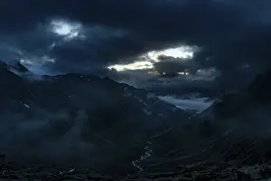 Evening Mood Photography Drucke: Blue hour over Windbachtal with dramatic clouds