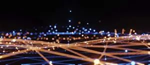 Online Communication Symbol Drucke: Blue and orange illumination grid pattern