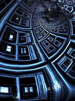 Abstract Technology Background Drucke: Blue surreal tunnel - abstract computer-generated image