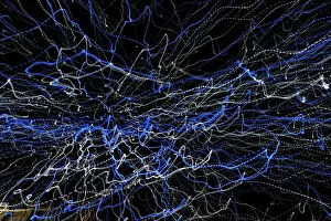 Blurred Motion Images Drucke: Blue and white light trails
