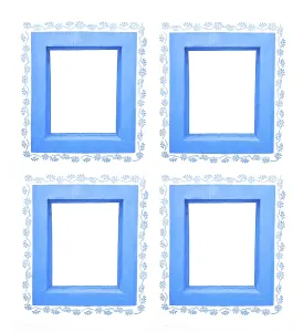Spanish Ornamentation Drucke: Four blue window frames with floral pattern isolated on white