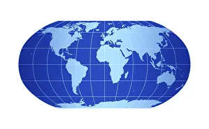 Computer Graphic Globe Drucke: Blue world map, Robinson projection
