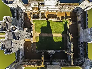 British Tourist Attraction From Above Drucke: Top Down over Bodiam Castle from a drone