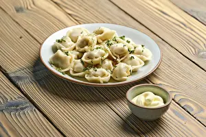 Dumpling Nutrition Facts Drucke: Boiled dumplings with beef on a plate