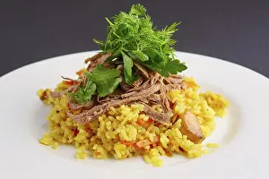 Beef Nutrition Facts Drucke: Boiled rice and chopped pulled beef