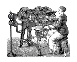 Digitally Restored Historical Images Drucke: Bookbinding machines 1890: wire stitching machine