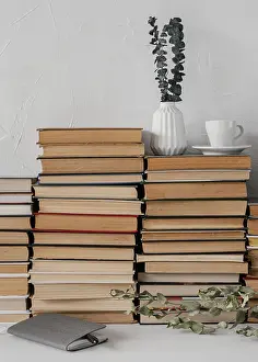 Deserted Bookshelf Drucke: Books stack plants arrangement