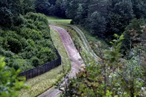 Post War Era Germany Drucke: Border fortification with column path