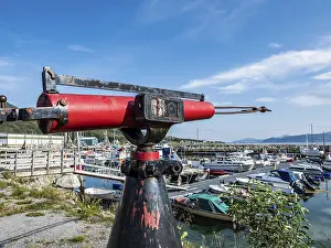 Senja Island Norway Drucke: Botnham, harbor at the ferry kai
