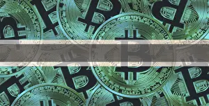Bitcoin Market Capitalization Drucke: Botswanan flag with Bitcoin in the background
