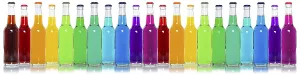Panoramic Landscape Photo Drucke: Bottles with colourful drinks, in a row