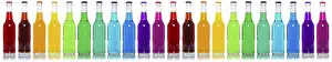 Colourful Drinks Drucke: Bottles with colourful drinks, in a row