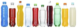 Colourful Drinks Drucke: Bottles with colourful drinks, in a row
