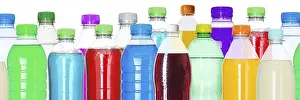 Colourful Drinks Drucke: Bottles with colourful drinks, in a row