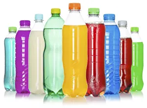 Colourful Drinks Drucke: Bottles with colourful drinks, in a row