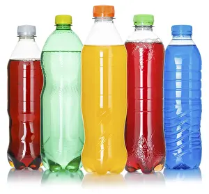 Colourful Drinks Drucke: Bottles with colourful drinks, in a row