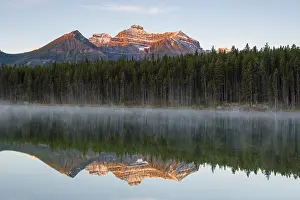 Herbert Lake Reflections Drucke: The Bow Range reflected in Herbert Lake at dawn