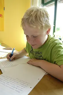 Schoolboy Education Drucke: Boy with the homework