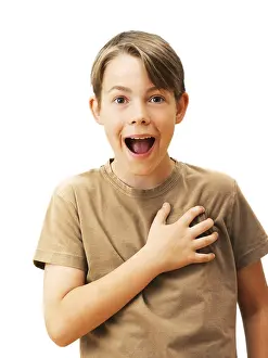 Studio Shot Of A Boy Drucke: Boy, looking scared
