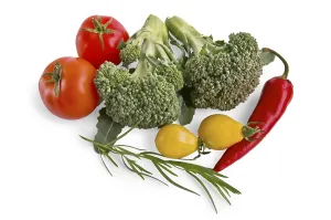 Fresh Produce Photography Drucke: Two branches of broccoli, red peppers