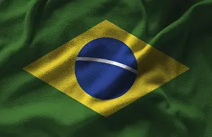 South American Flags Drucke: Brazil flag with texture on a background
