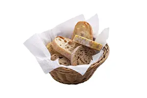 White Background Bread Drucke: Bread in the basket isolated on white background