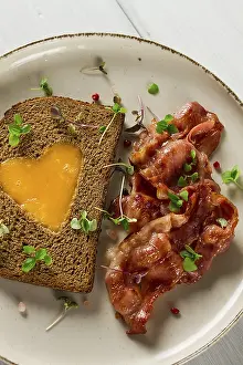 Fried Egg Photography Drucke: Breakfast, fried egg with bacon
