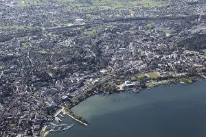 Aerial View Of Austria Drucke: Bregenz, eastern shore of Lake Constance