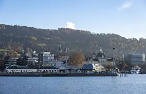 Catholic Church Building Drucke: Bregenz harbour with lighthouse