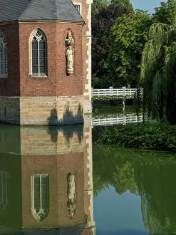 North Rhine Westphalia Waterfront Drucke: Brick building reflected in the water
