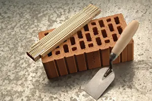Handicraft Supplies Drucke: Brick, ruler and trowel