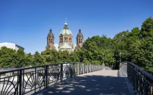 Bavarian Church Architecture Drucke: Bridge cable footbridge over the Isar