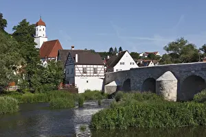Germany Travel Photography Drucke: Bridge over the Woernitz river